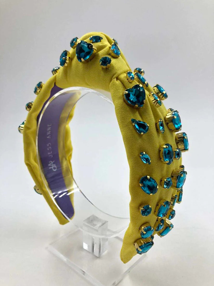 yellow canvas blue crystal headband