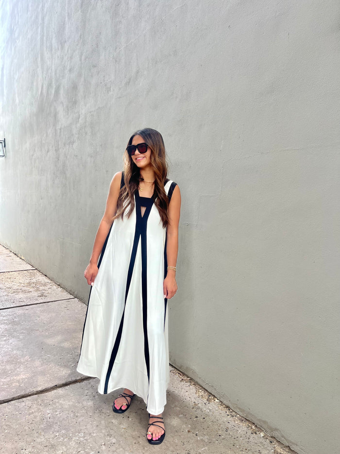 white modern stripe maxi dress