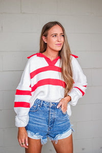 lindsey striped collared long-sleeve