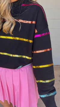 black sequin stripe crewneck