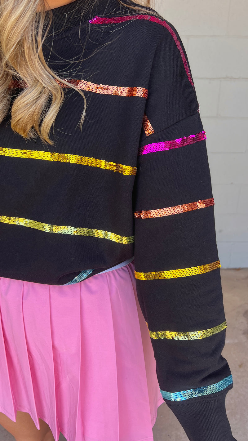 black sequin stripe crewneck