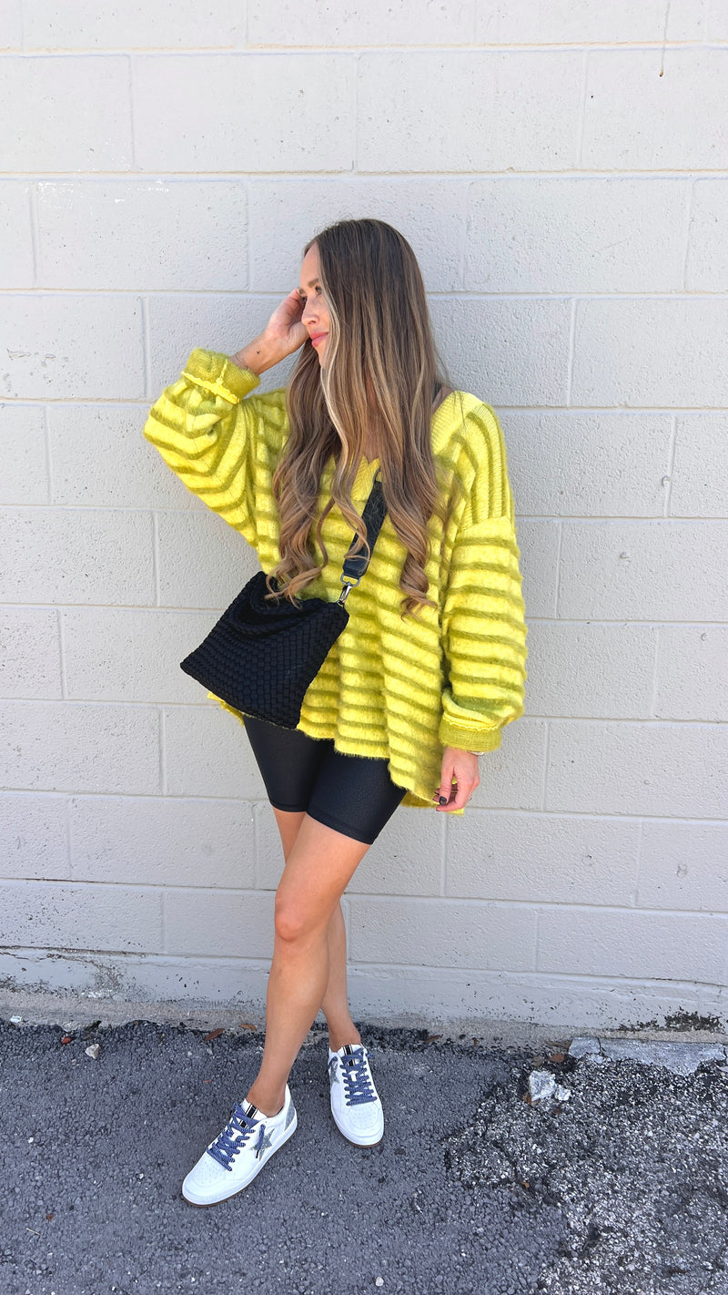 double take fuzzy stripe sweater | FINAL SALE