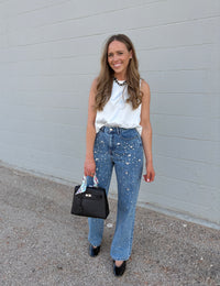 white silky bubble hem top