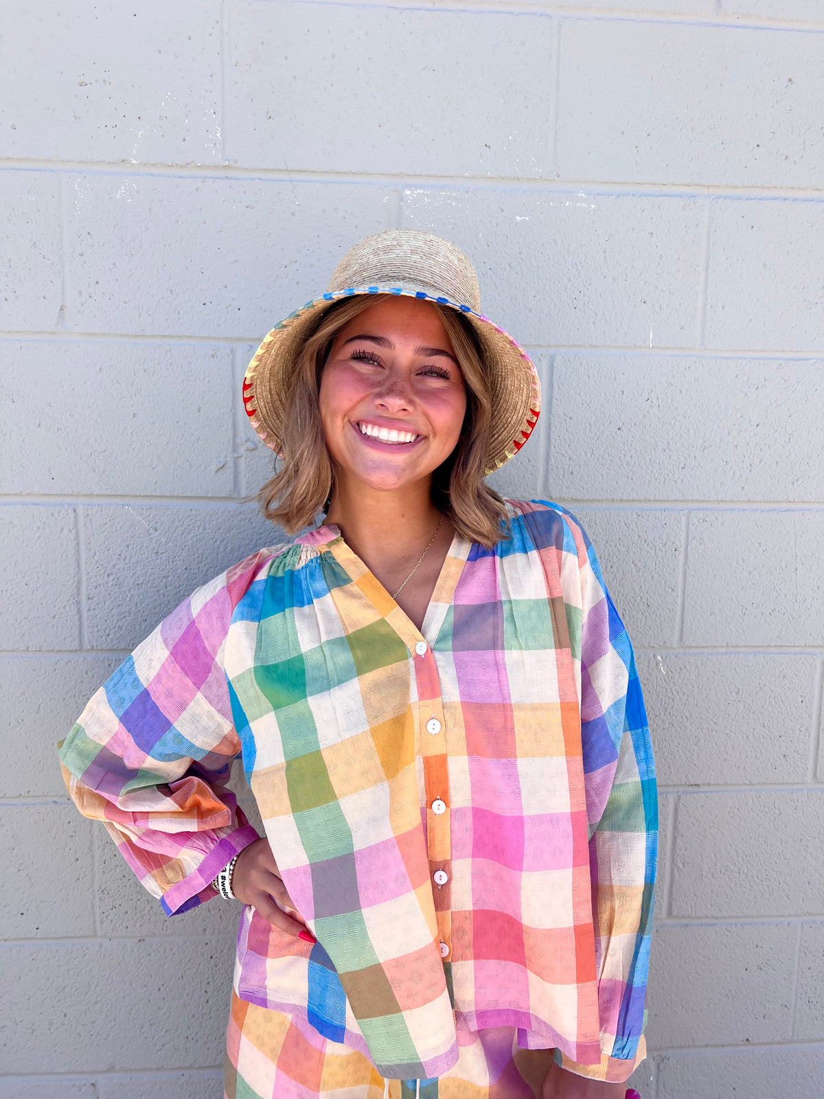 rainbow plaid lucia top