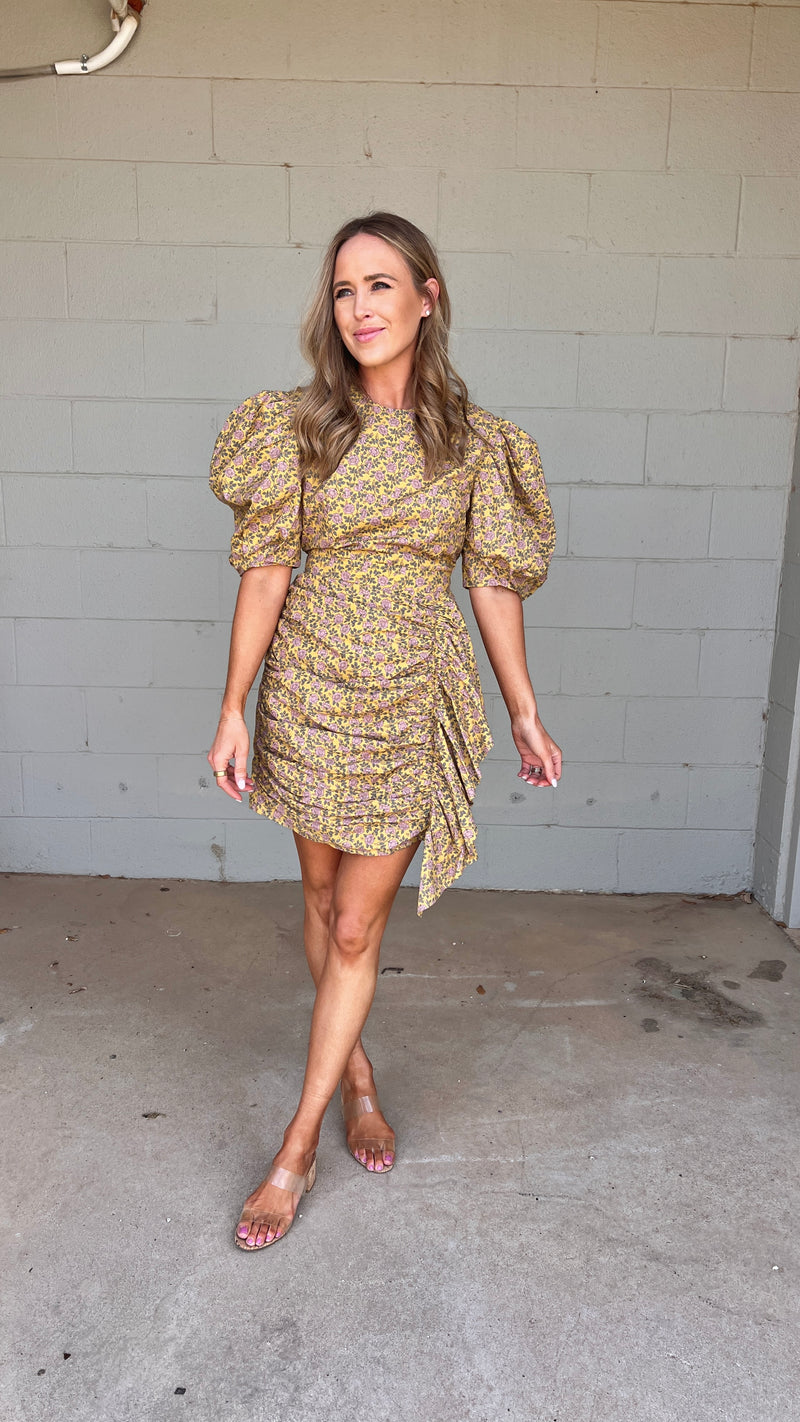alex puffed sleeve mini dress | mustard