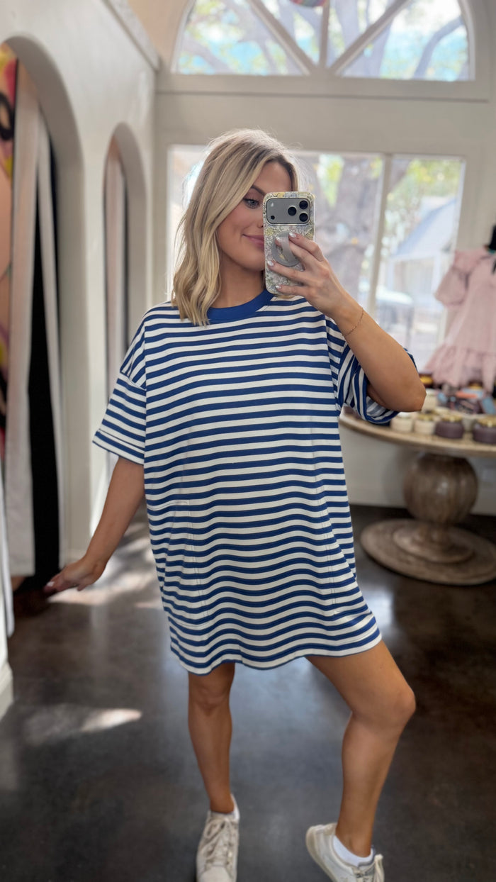 on the go striped tshirt dress