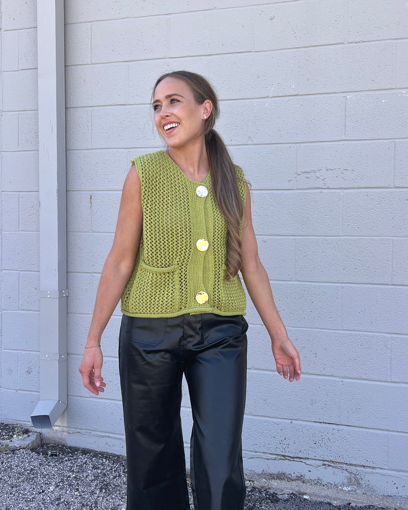 slow your roll crochet sweater vest | lime