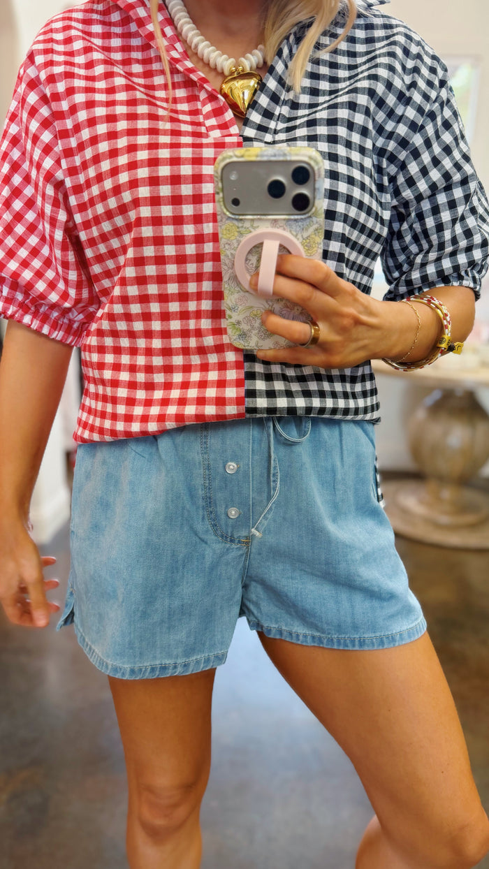 just for that drawstring denim short