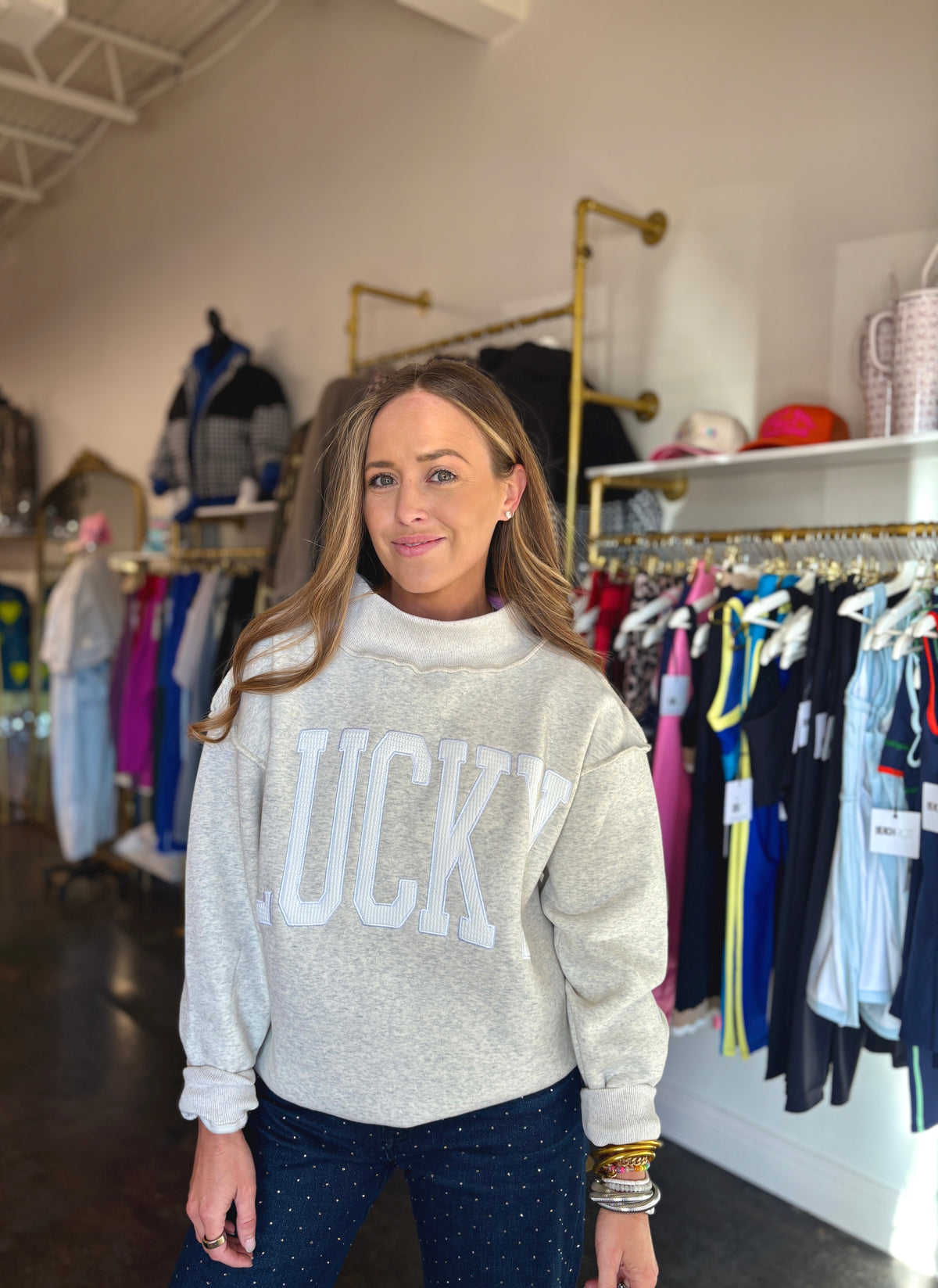 lucky mock neck sweatshirt