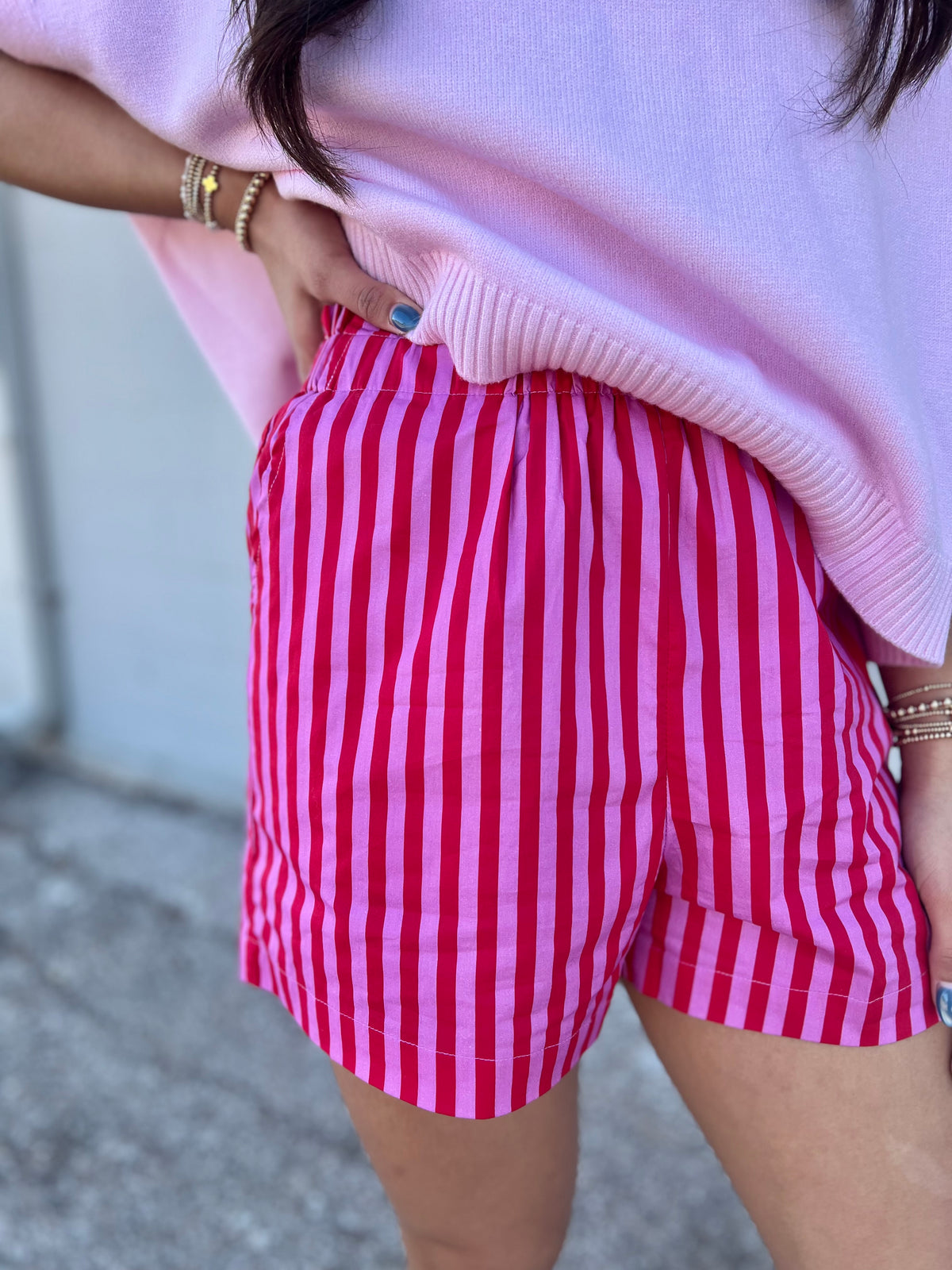 along the lines striped shorts