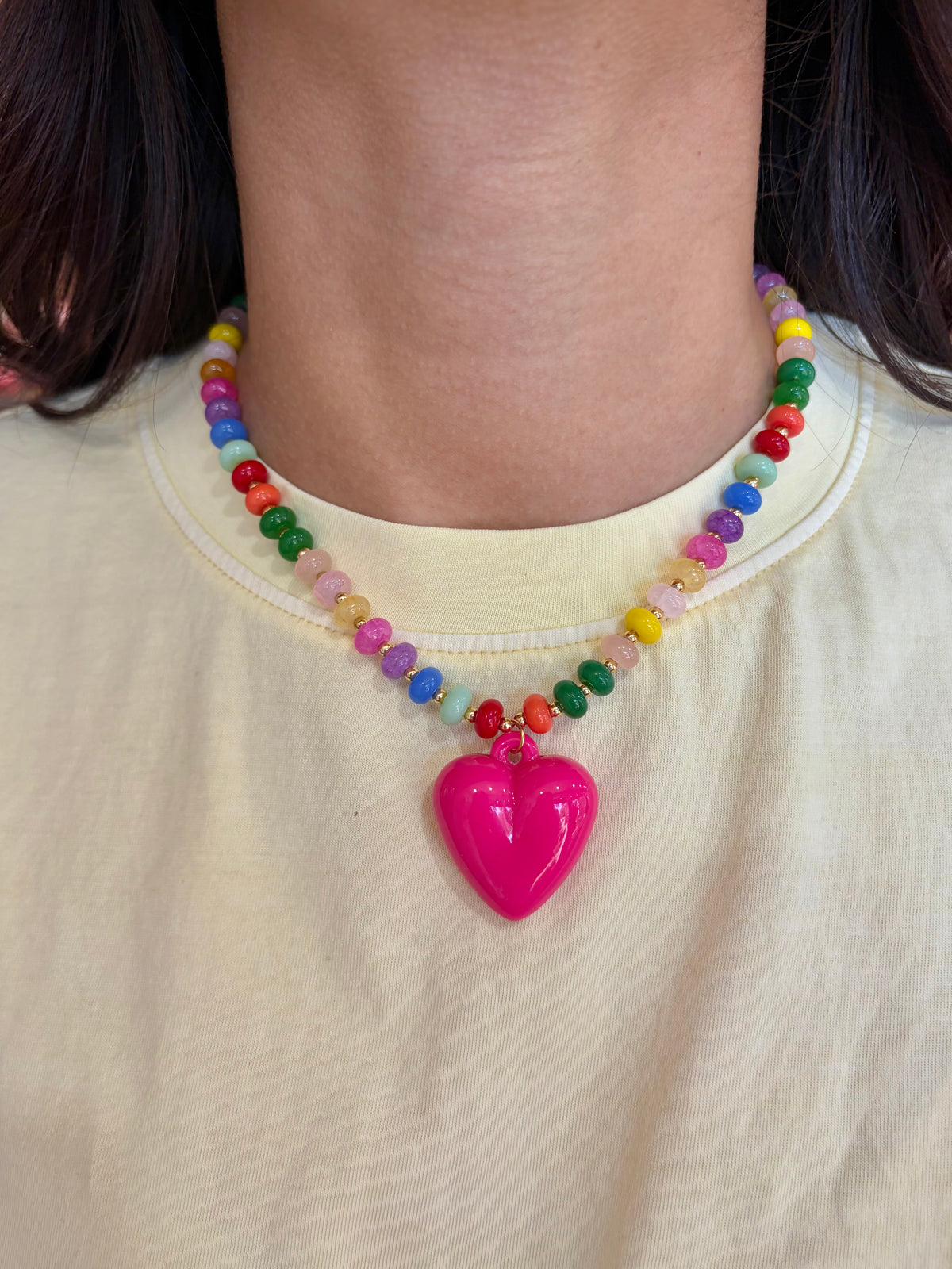 happy + colorful heart gemstone necklace