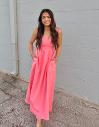 valory coral linen maxi dress