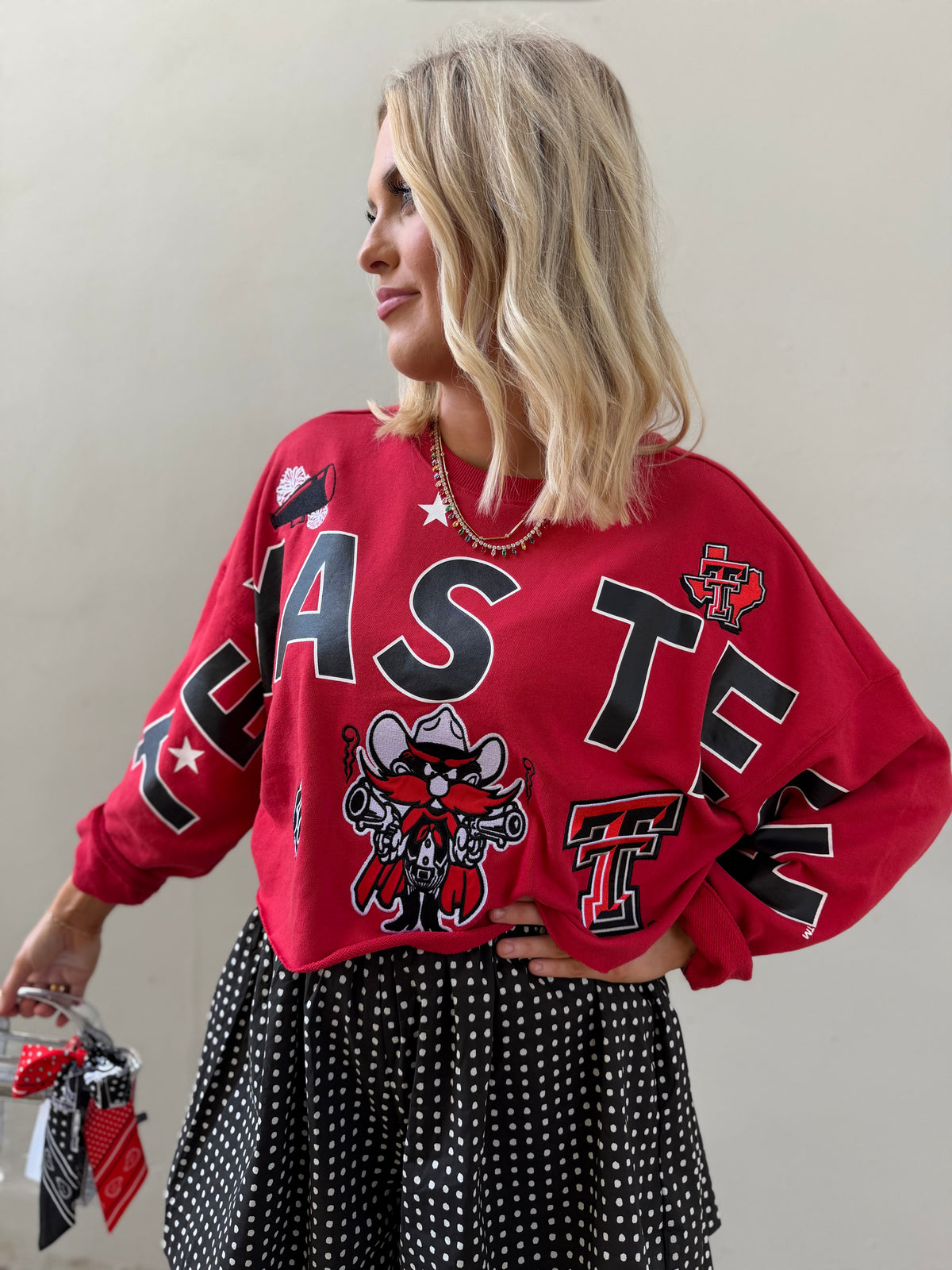 texas tech patched up cropped longsleeve