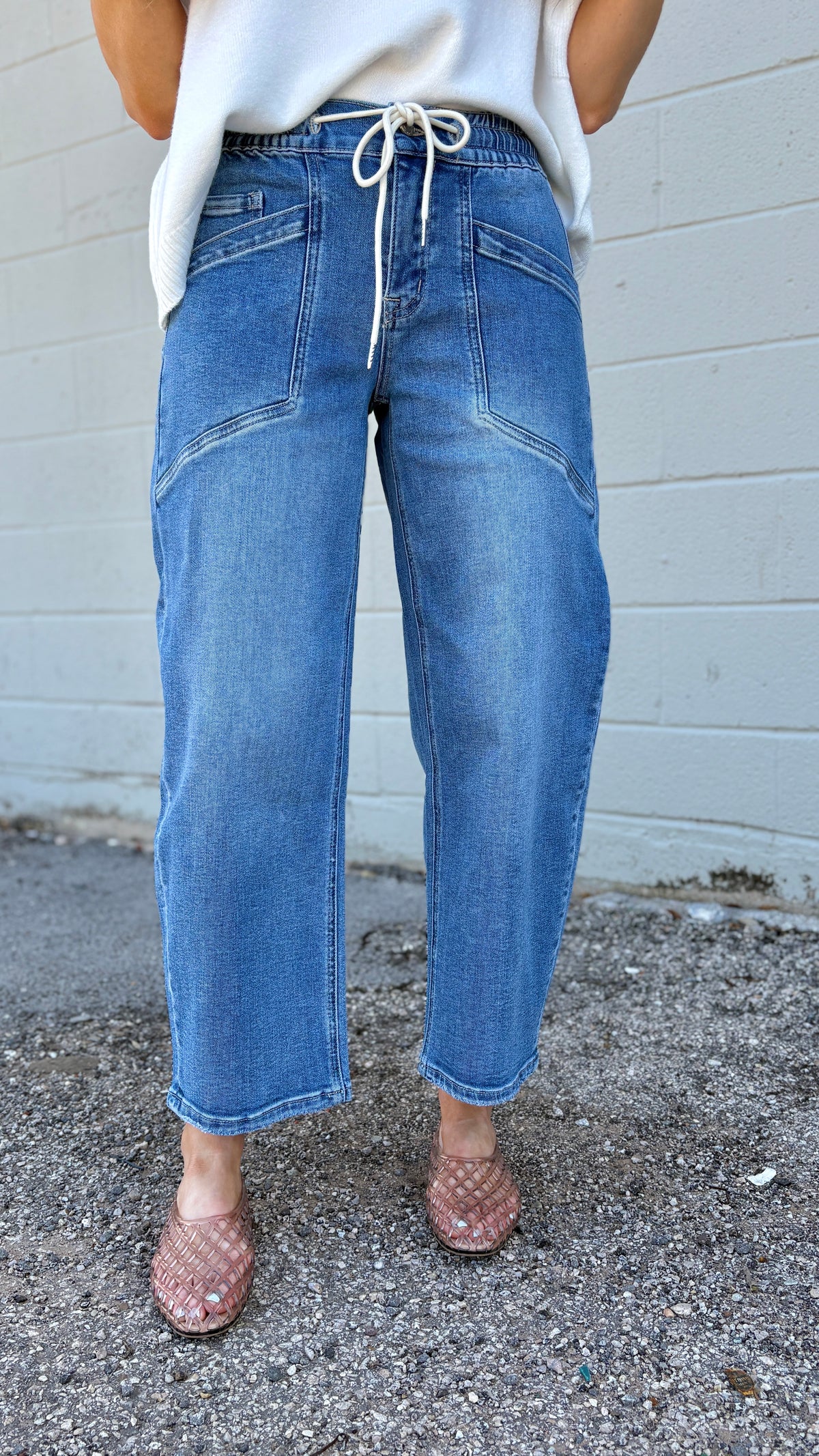 kate drawstring barrel denim