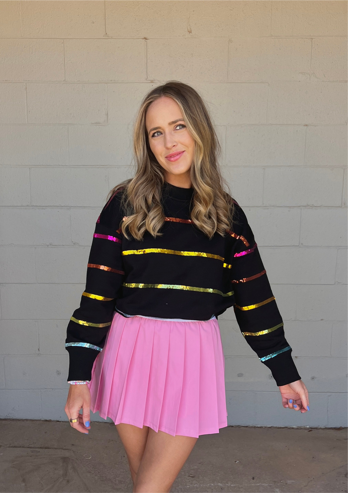 black sequin stripe crewneck