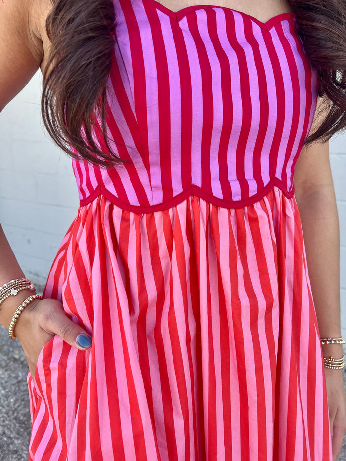 flip flopped striped midi dress