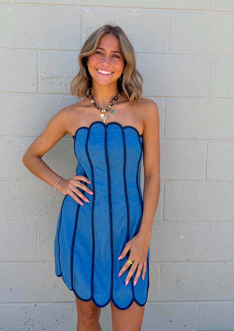 come as you are scallop denim dress