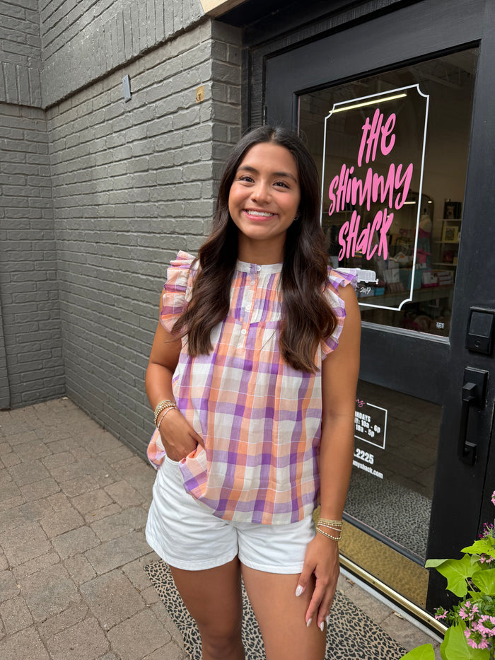 peach perfect plaid top