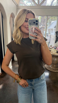 warm welcome cap sleeve cropped tee