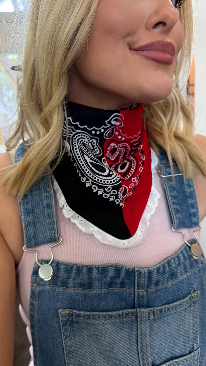 split decision bandana scarf w/ eyelet ruffle