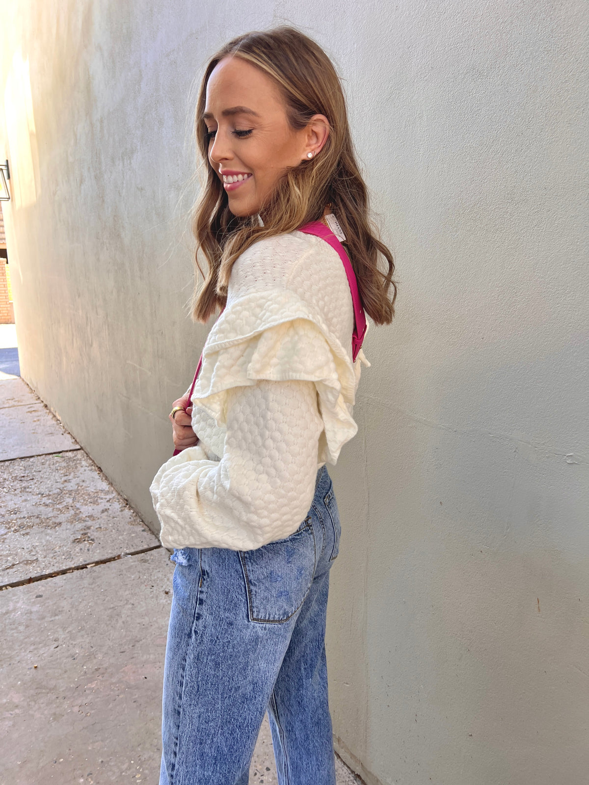 ruffle shoulder knit sweater top | FINAL SALE