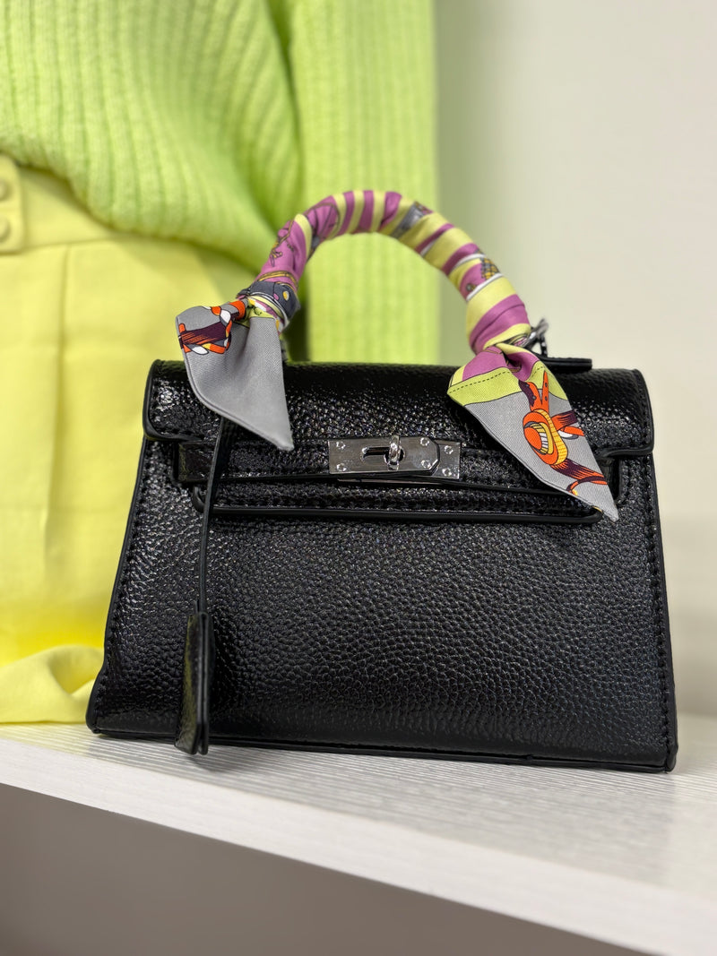 millie black top handle bag w/ scarf
