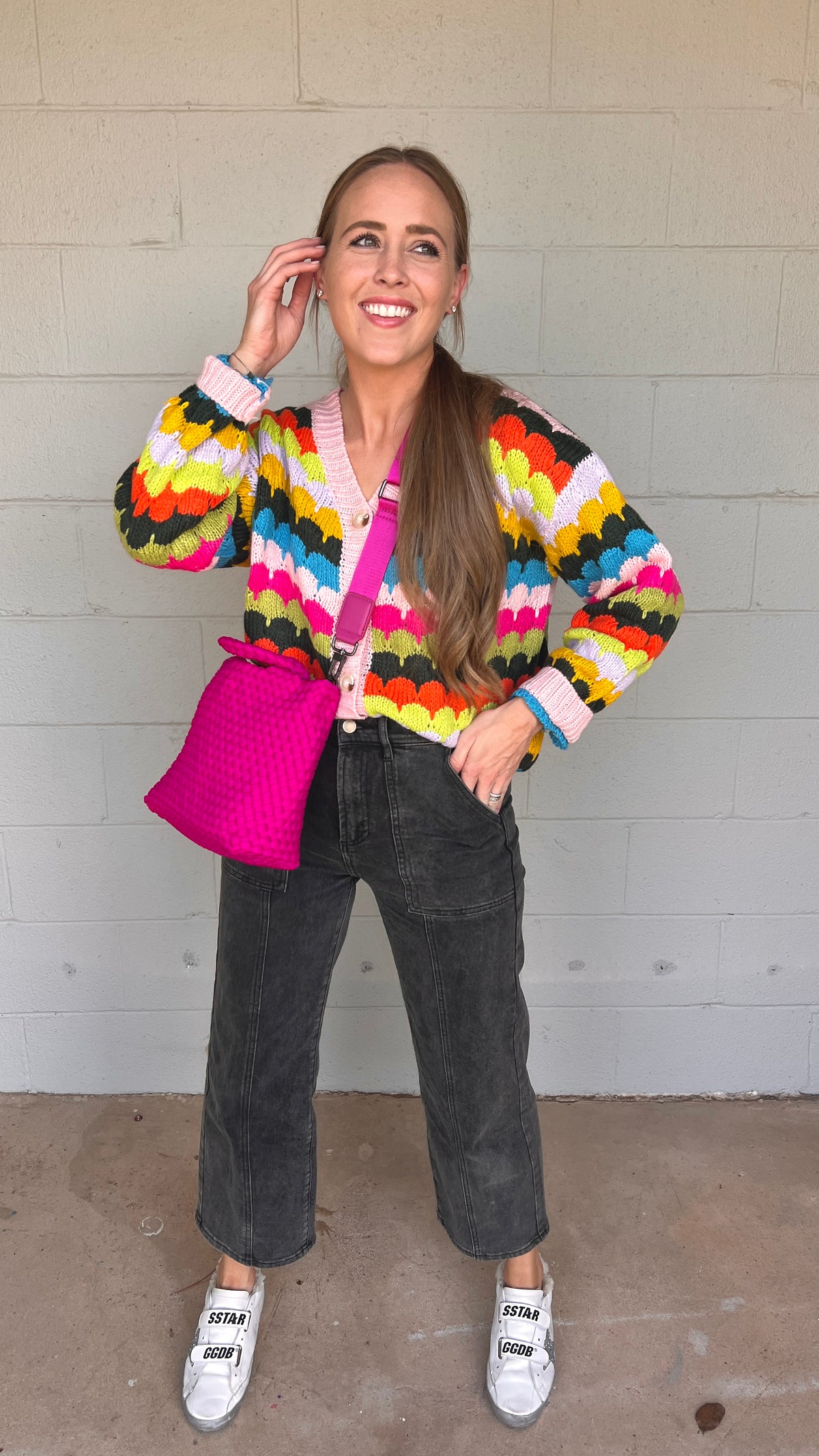 set me free rainbow scallop cardigan