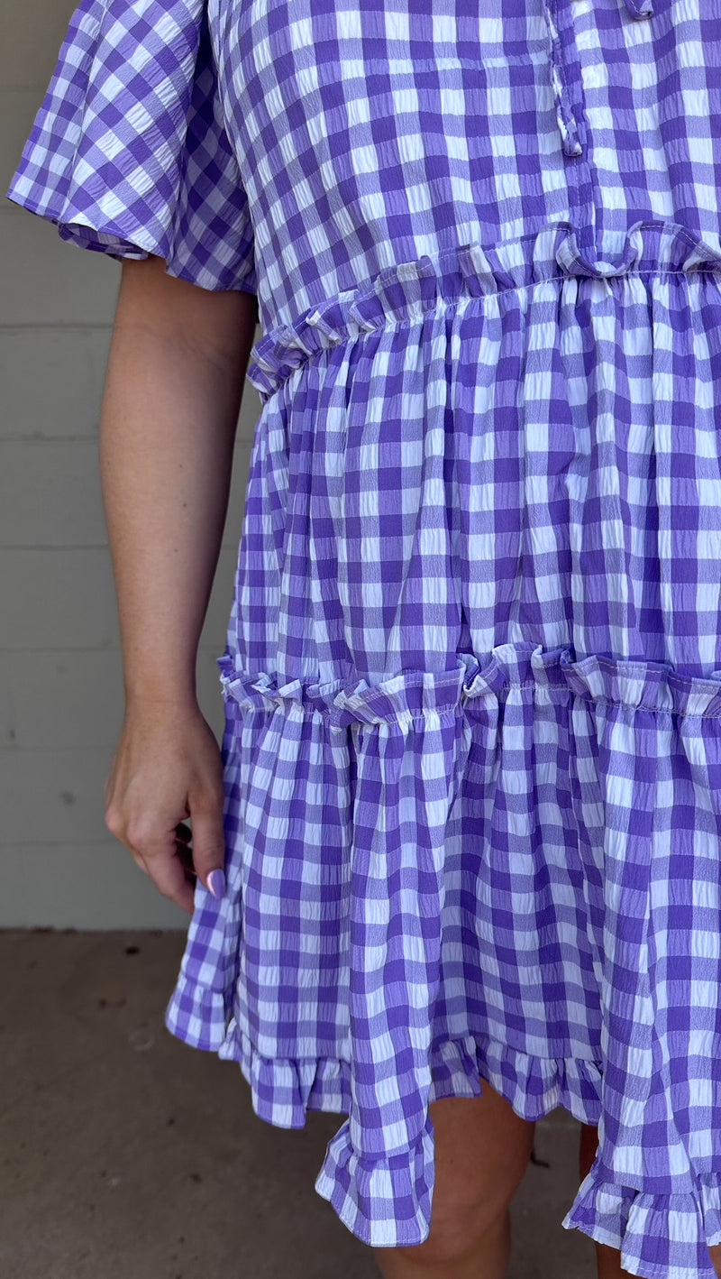 lakin swing mini dress - violet check