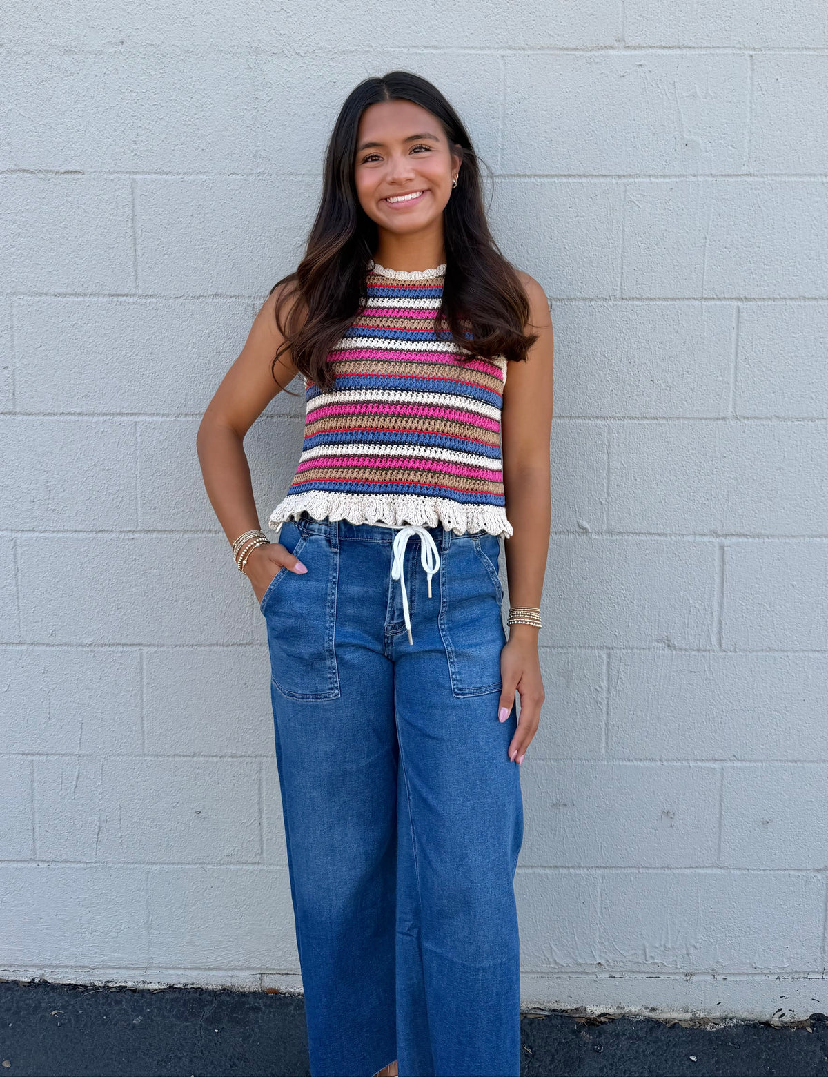 mica crochet striped tank