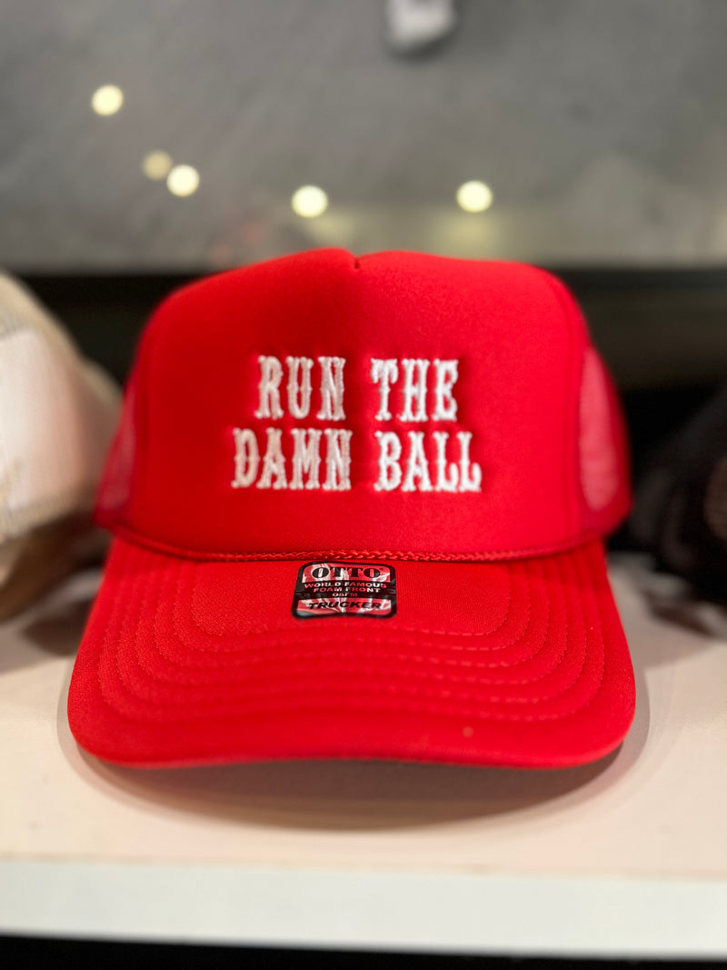 run the damn ball trucker hat | red