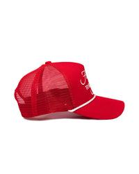 happy to be here mesh trucker hat
