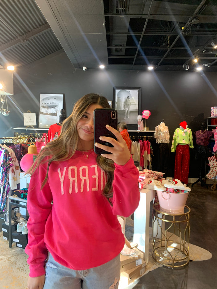 sequin pink merry sweatshirt