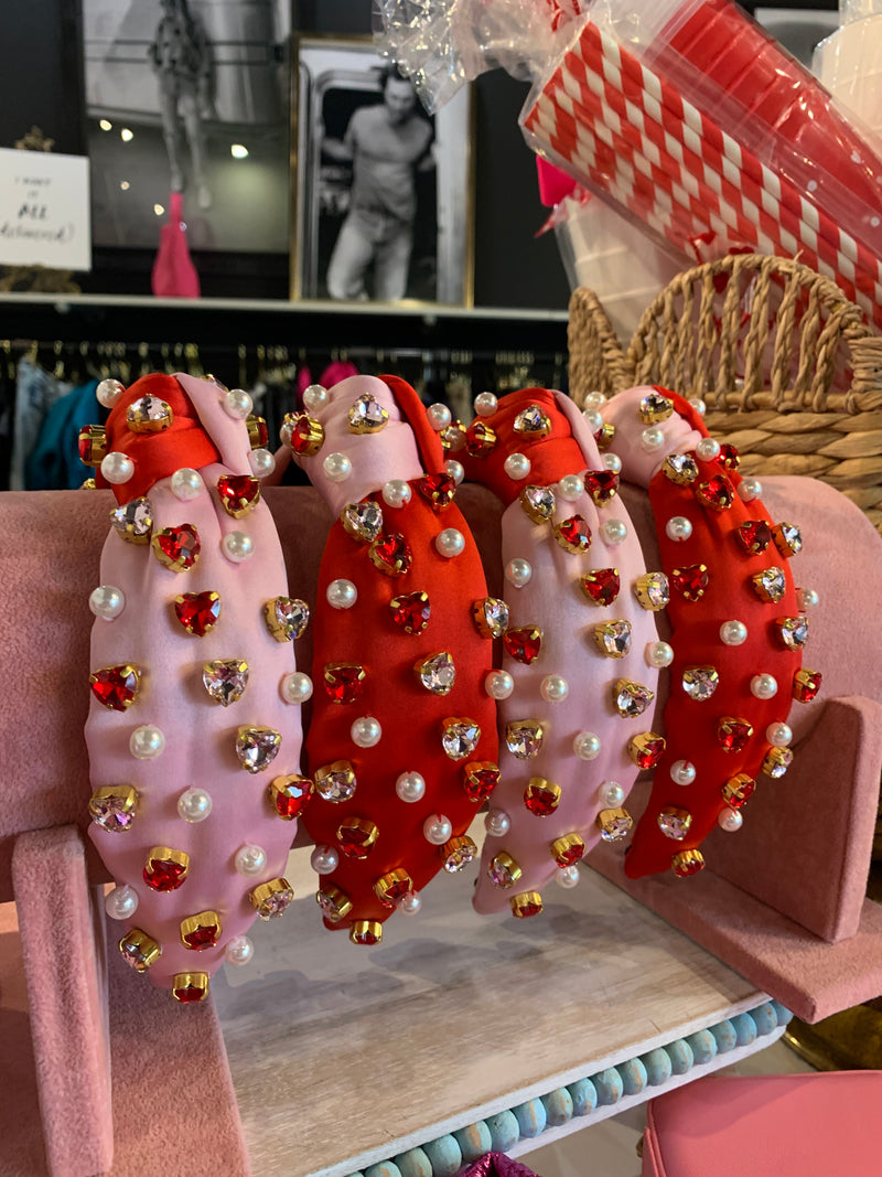 pink/red heart jeweled headband