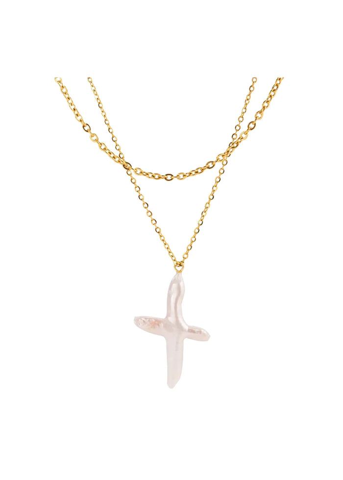freshwater pearl cross necklace