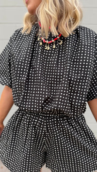 in a moment cropped polka dot top