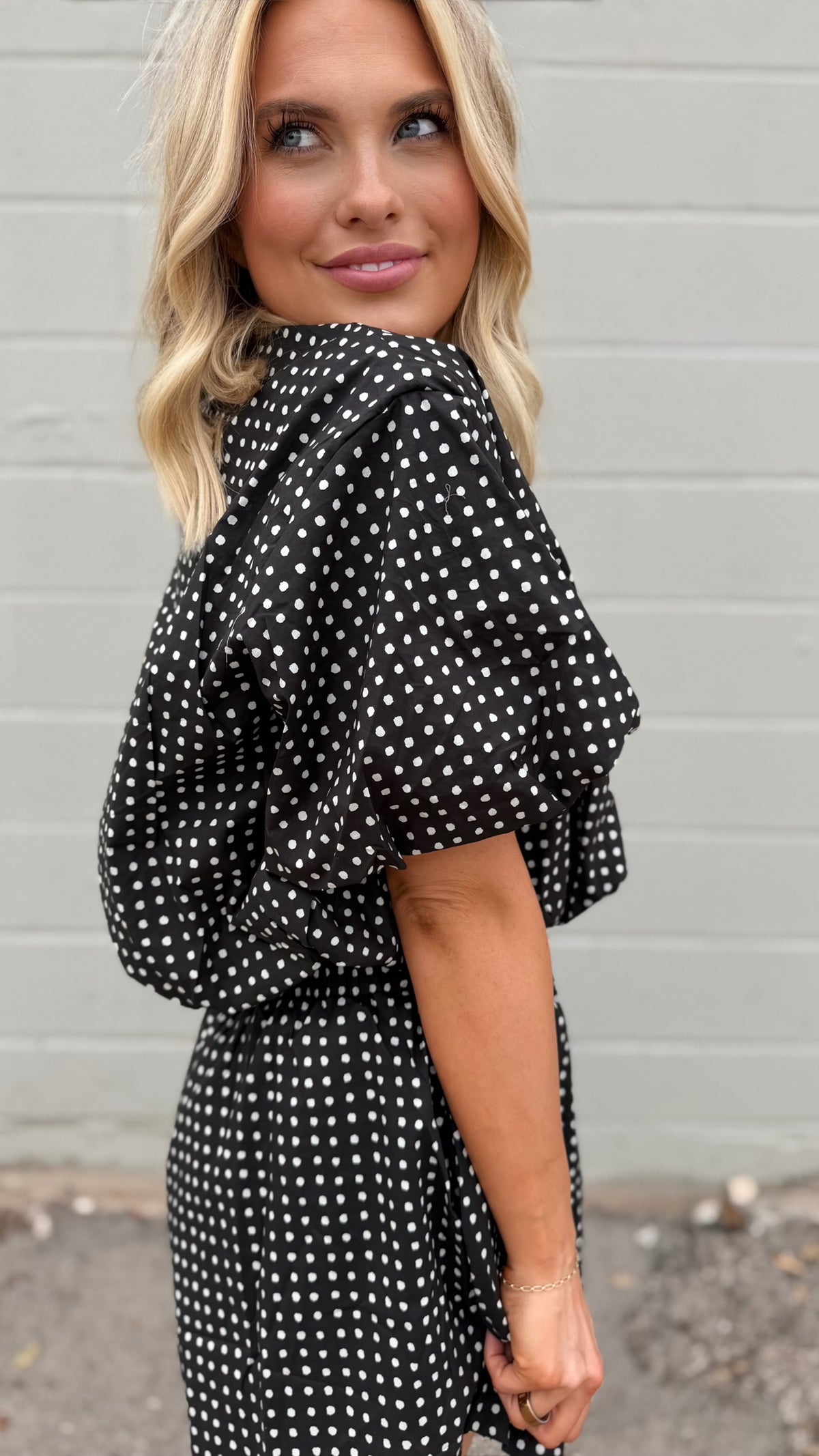 in a moment cropped polka dot top