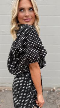 in a moment cropped polka dot top