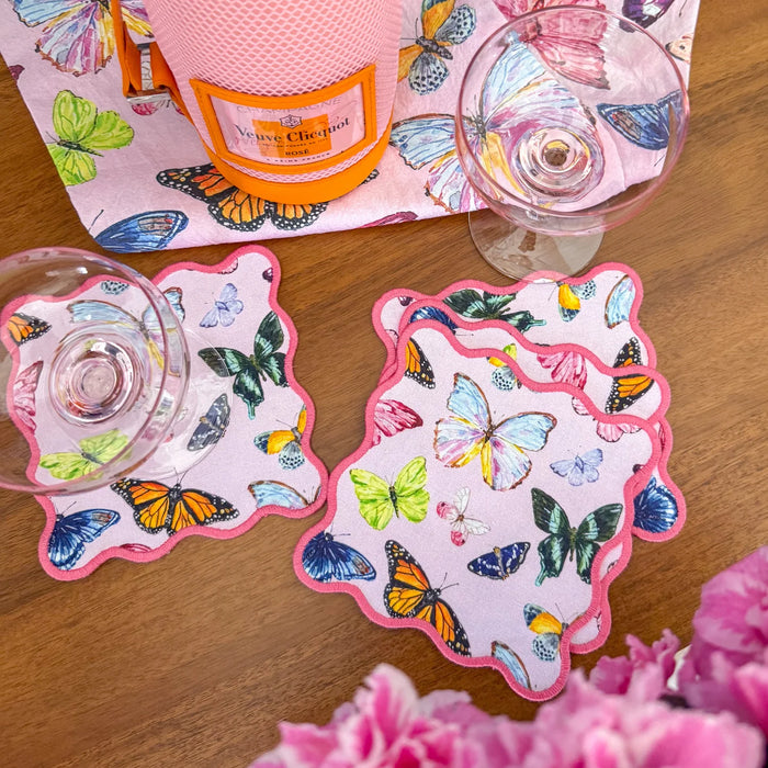 pink butterfly square cocktail napkins