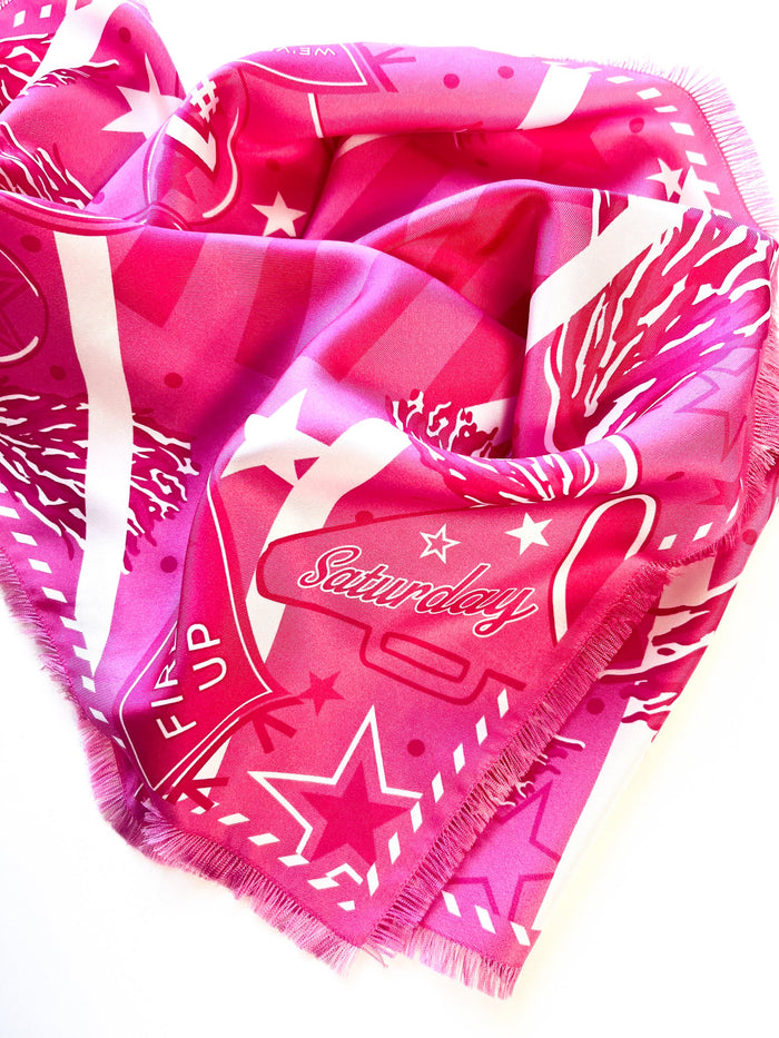 think pink fringed spirit scarf