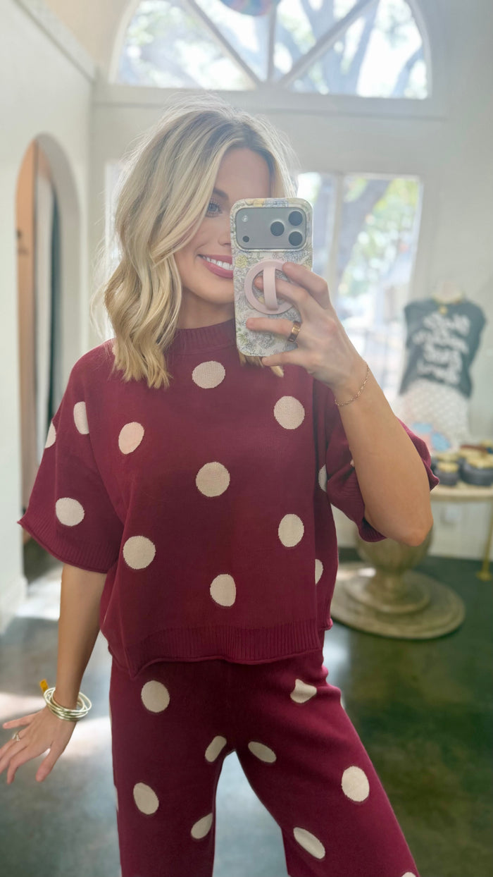 merlot mood polka dot top