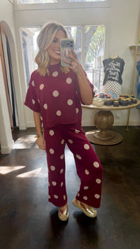 merlot mood polka dot pants