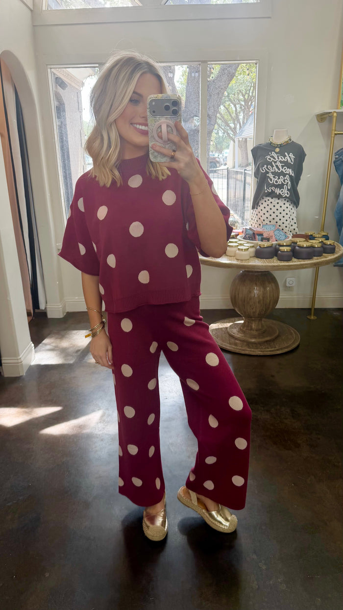 merlot mood polka dot top