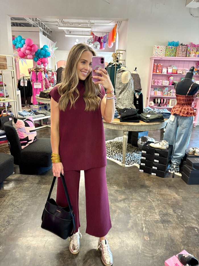 emma cropped wide-leg pants | burgundy