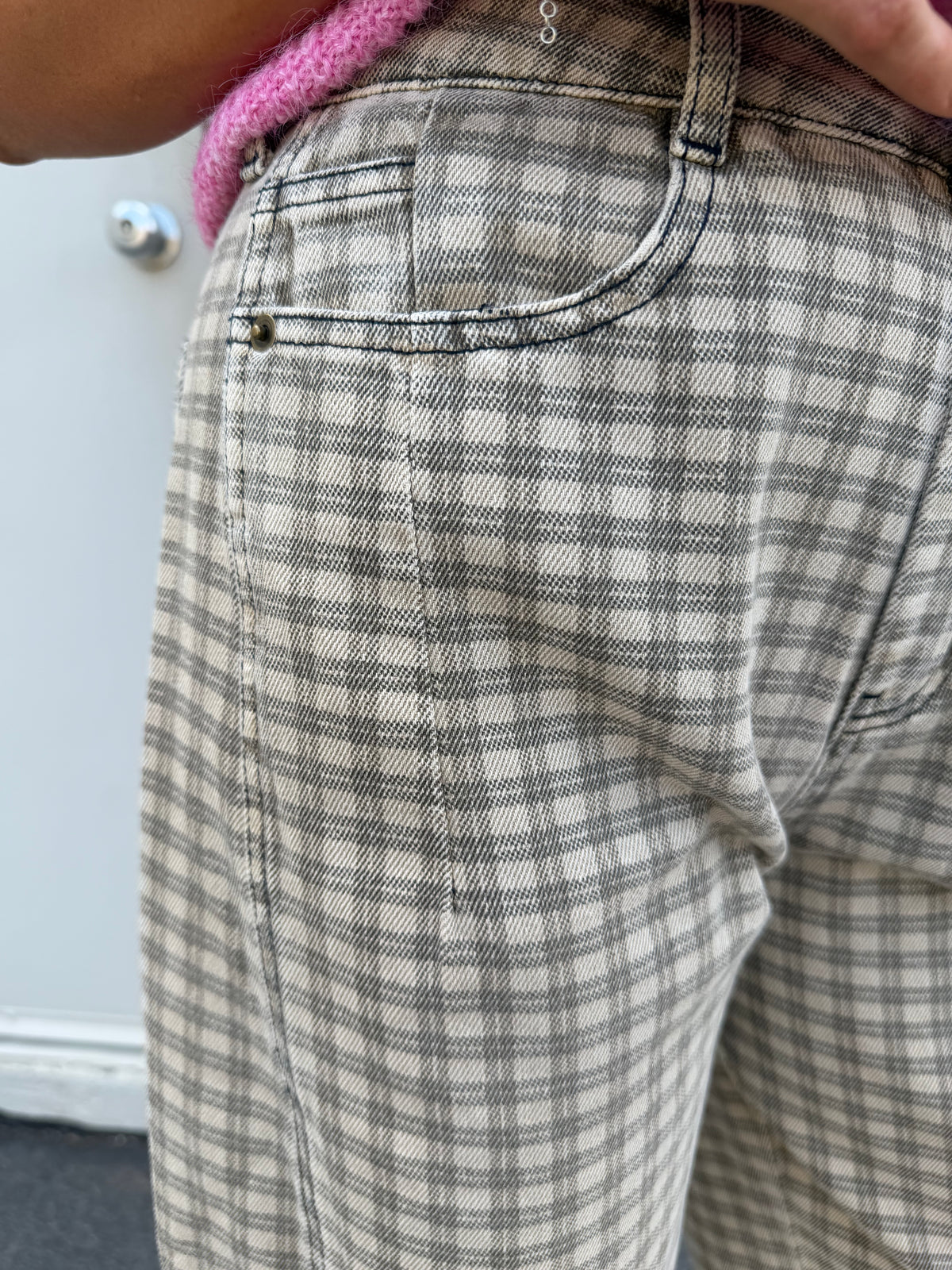 mini checkered barrel denim