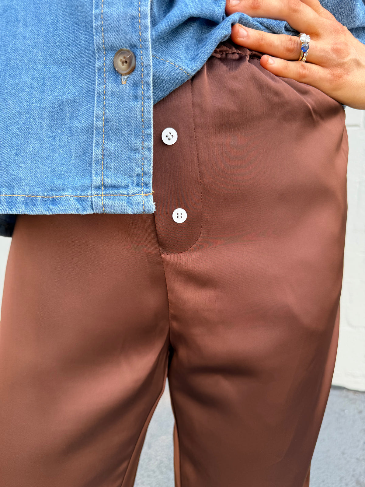 on that note satin boxer pants