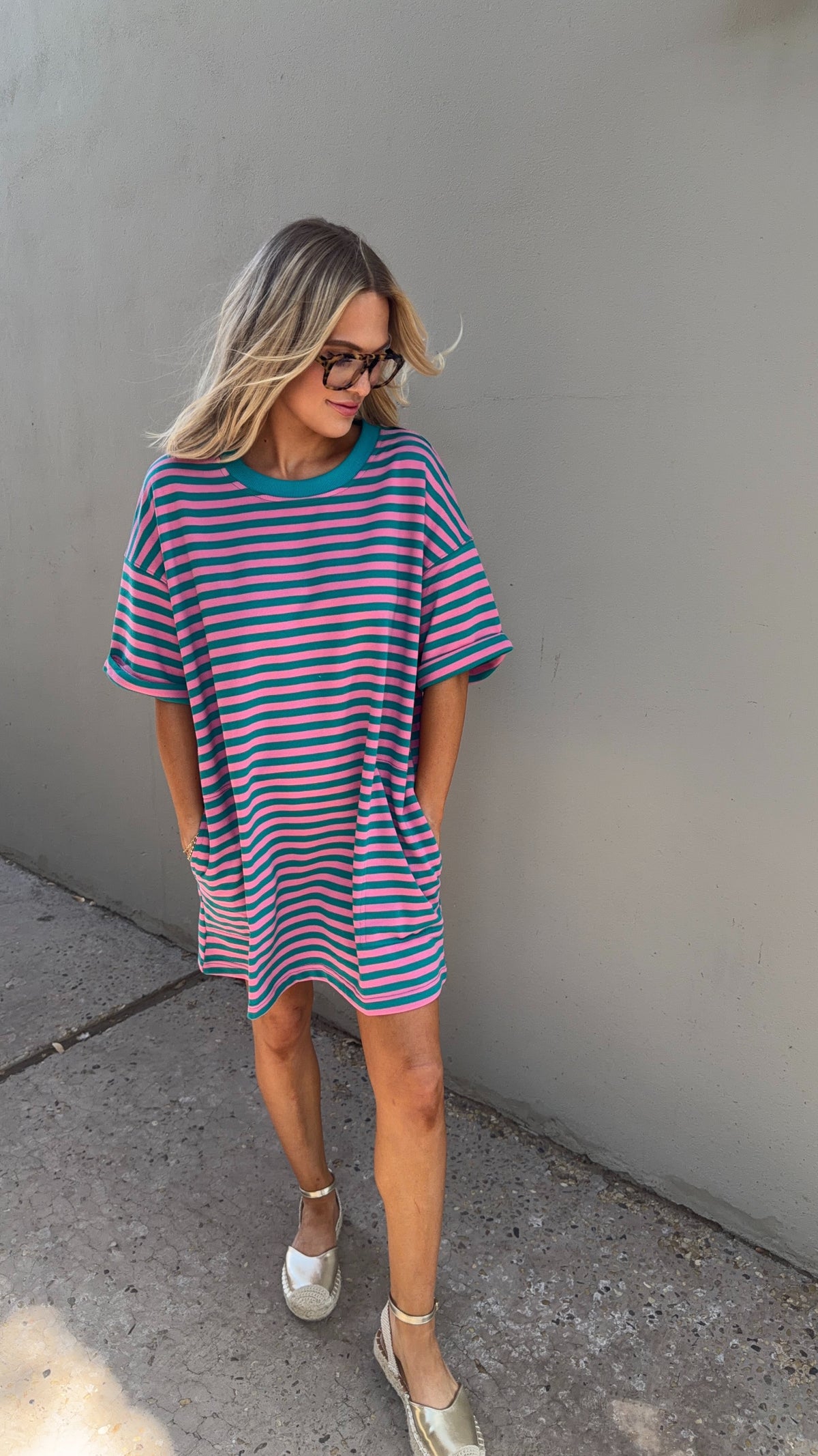 on the go striped tshirt dress