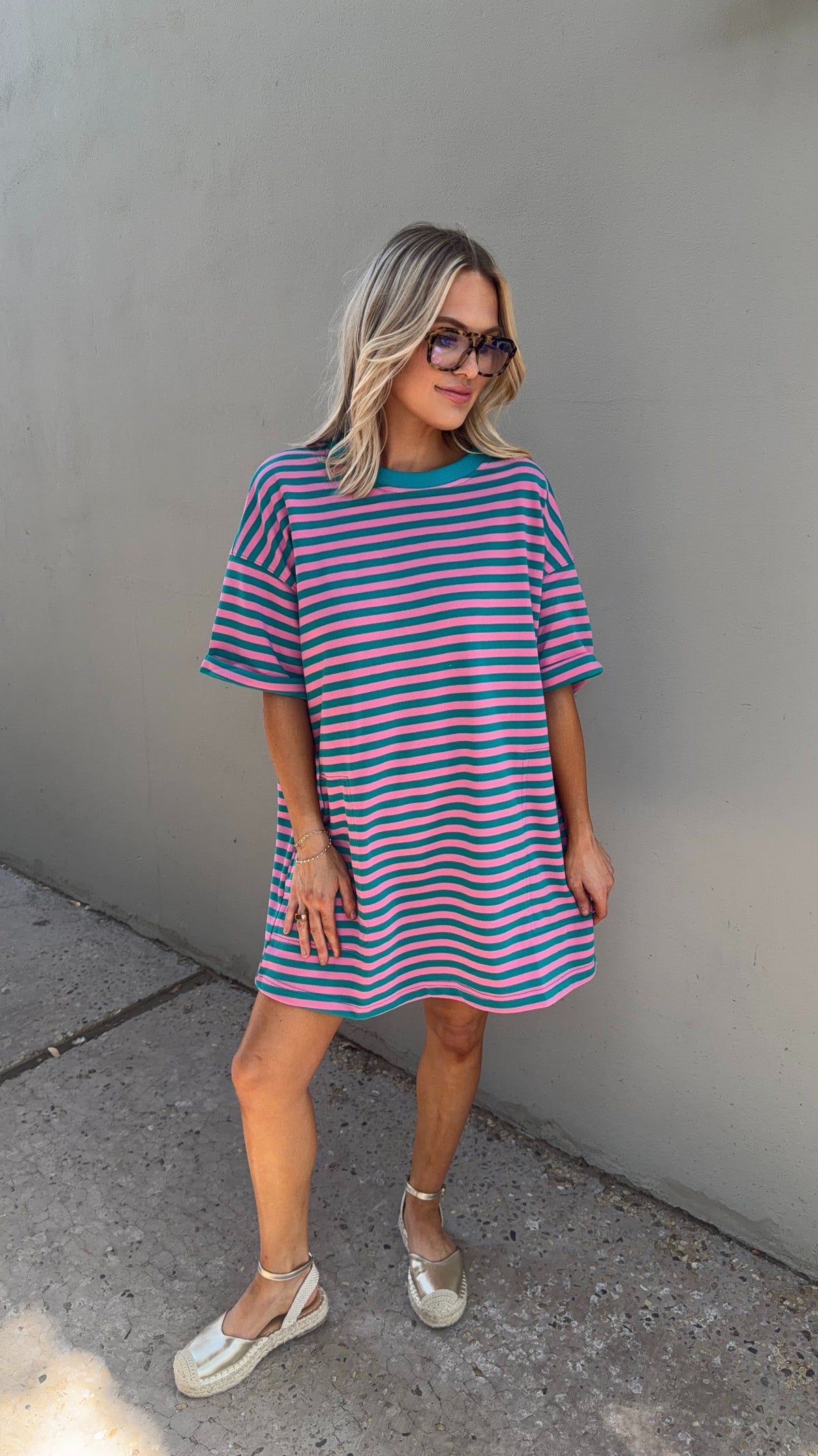 on the go striped tshirt dress