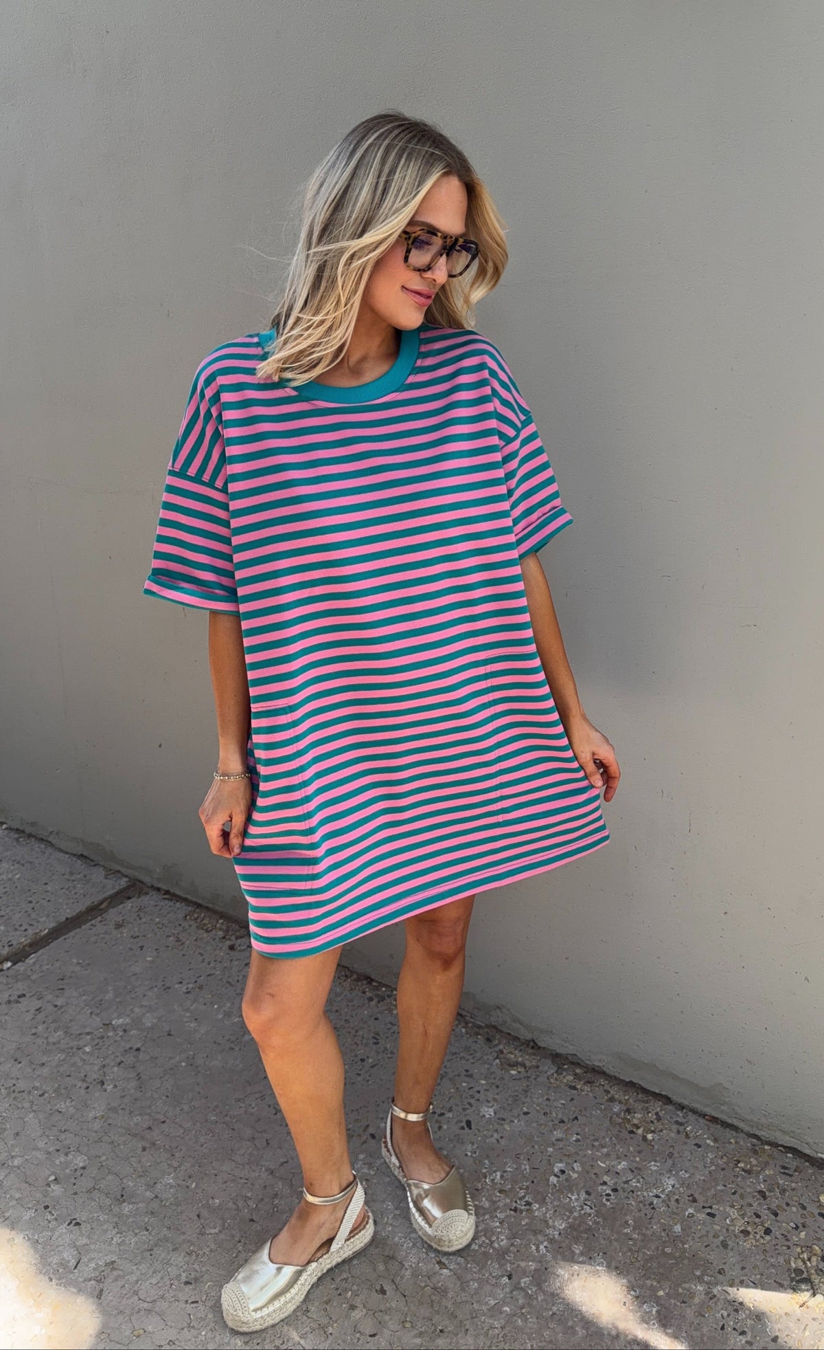 on the go striped tshirt dress