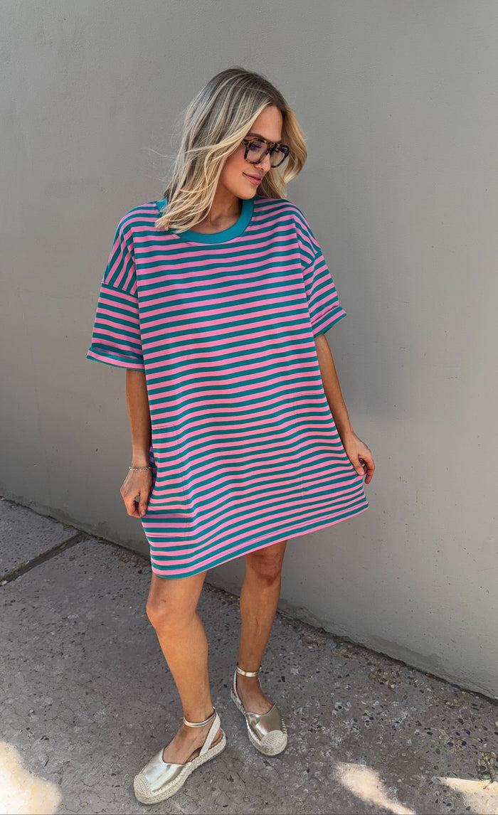 on the go striped tshirt dress