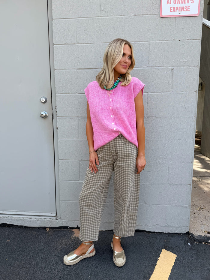 mini checkered barrel denim
